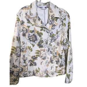 Isaac Mizrahi Live Floral Zip Jacket Womens Small Moto Style Cotton Stretch S